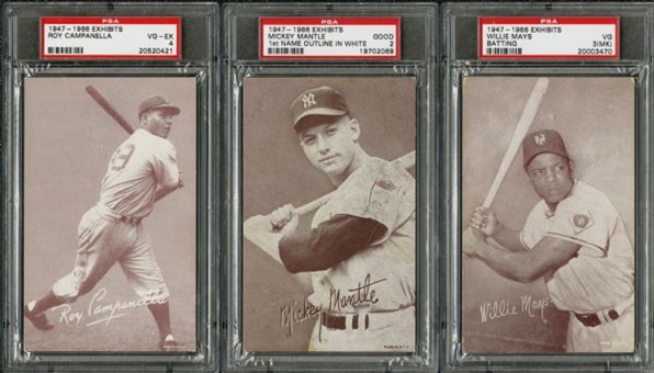 1947-66 Exhibits Collection of (6) HOFers including Mantle, Mays and Jackie Robinson  